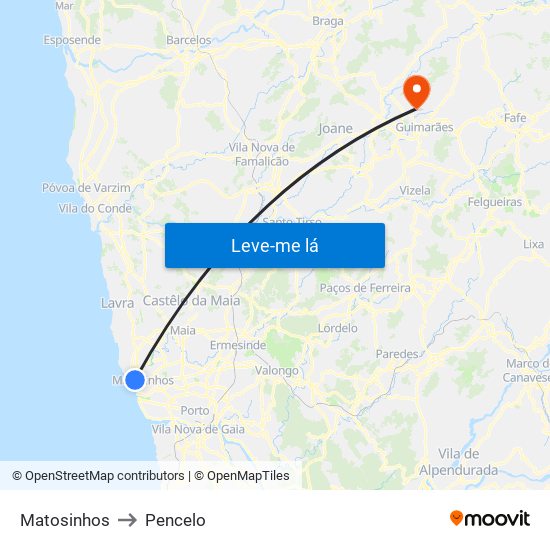 Matosinhos to Pencelo map