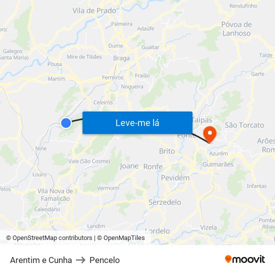 Arentim e Cunha to Pencelo map