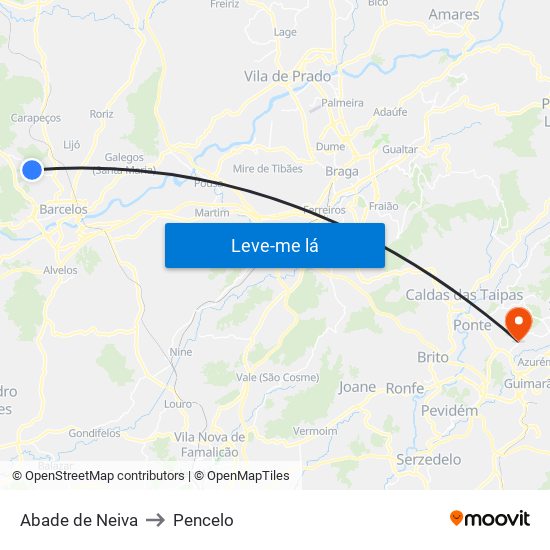 Abade de Neiva to Pencelo map