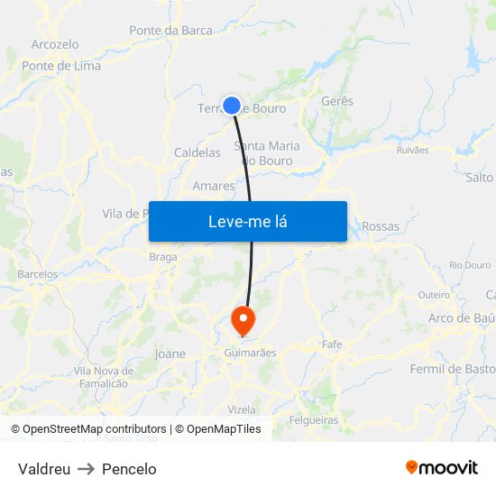 Valdreu to Pencelo map