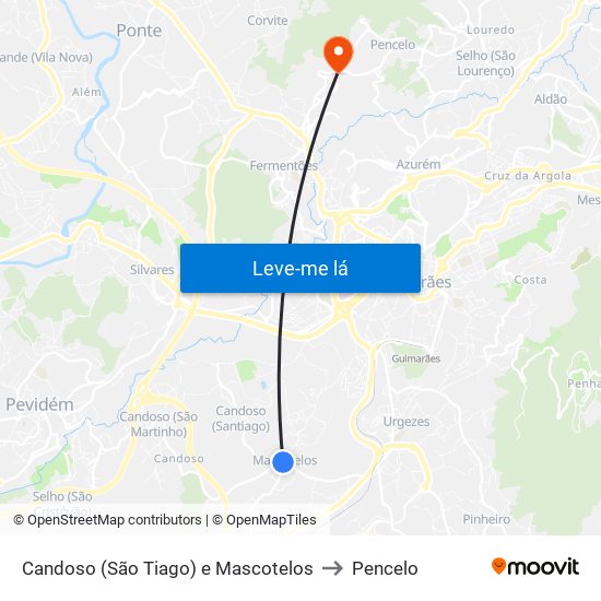 Candoso (São Tiago) e Mascotelos to Pencelo map