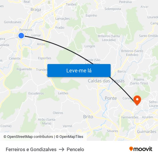 Ferreiros e Gondizalves to Pencelo map