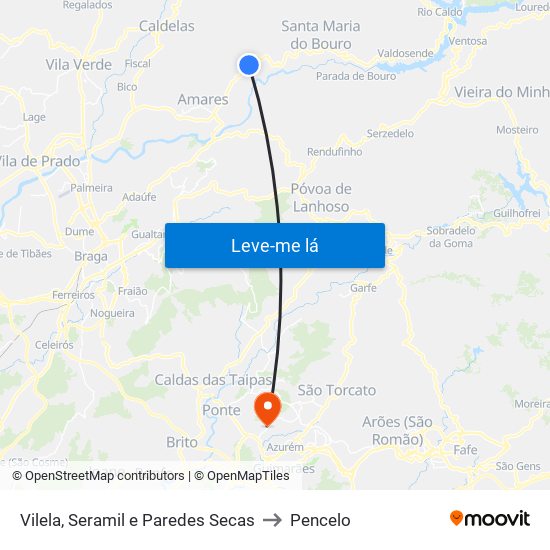 Vilela, Seramil e Paredes Secas to Pencelo map