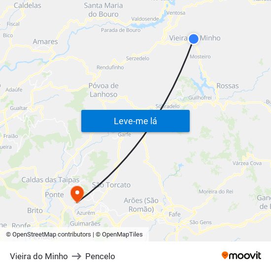 Vieira do Minho to Pencelo map