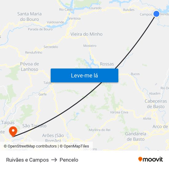 Ruivães e Campos to Pencelo map