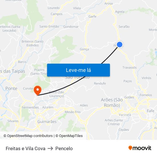 Freitas e Vila Cova to Pencelo map