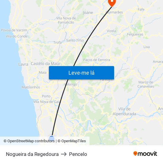 Nogueira da Regedoura to Pencelo map