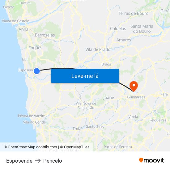 Esposende to Pencelo map
