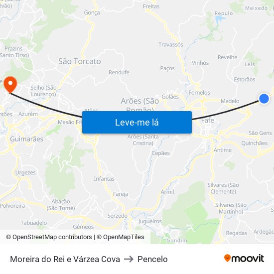 Moreira do Rei e Várzea Cova to Pencelo map