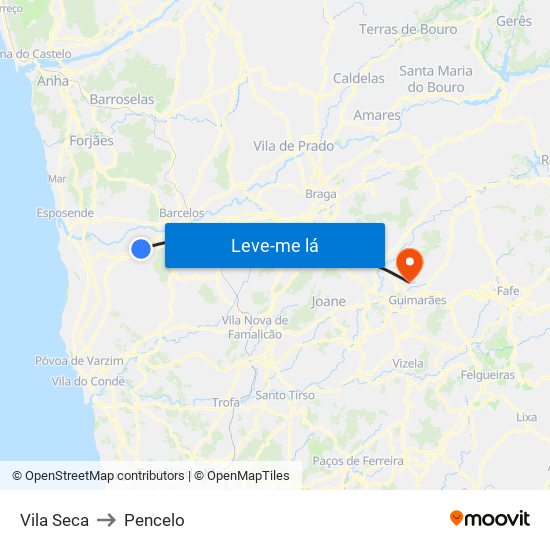 Vila Seca to Pencelo map