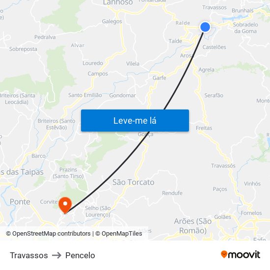 Travassos to Pencelo map