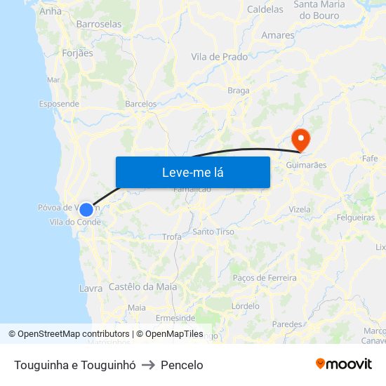 Touguinha e Touguinhó to Pencelo map