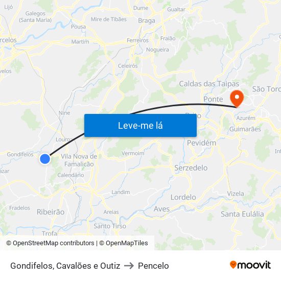 Gondifelos, Cavalões e Outiz to Pencelo map