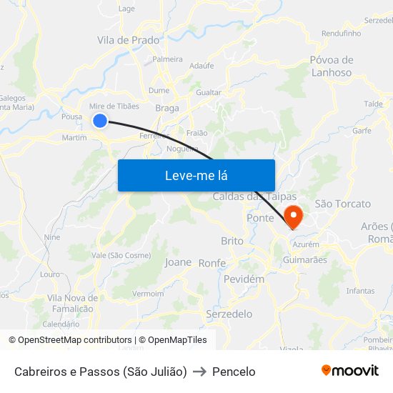 Cabreiros e Passos (São Julião) to Pencelo map