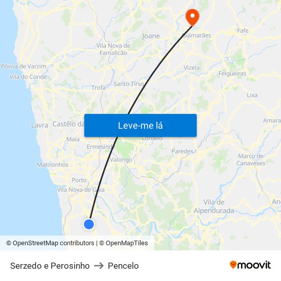 Serzedo e Perosinho to Pencelo map