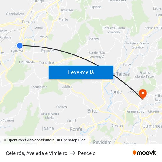 Celeirós, Aveleda e Vimieiro to Pencelo map