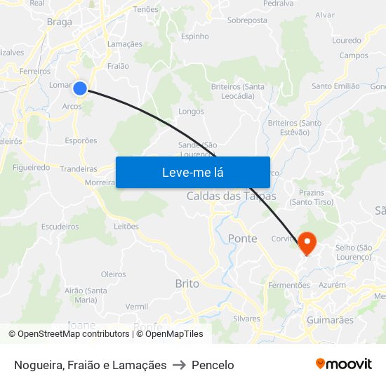 Nogueira, Fraião e Lamaçães to Pencelo map