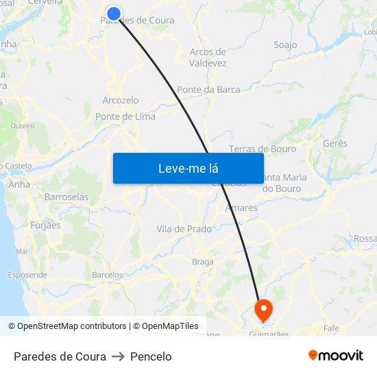 Paredes de Coura to Pencelo map