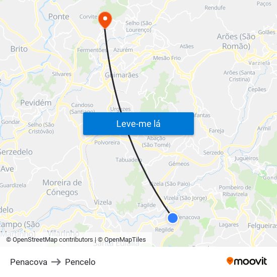 Penacova to Pencelo map