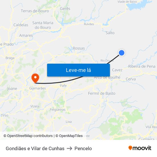 Gondiães e Vilar de Cunhas to Pencelo map