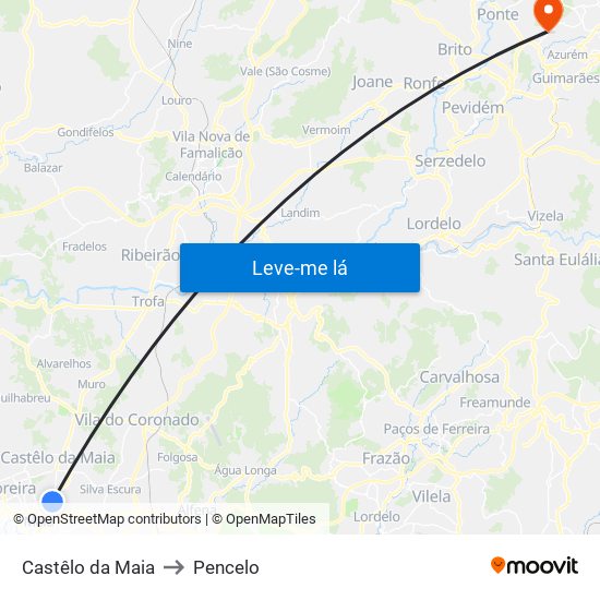 Castêlo da Maia to Pencelo map