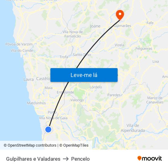 Gulpilhares e Valadares to Pencelo map