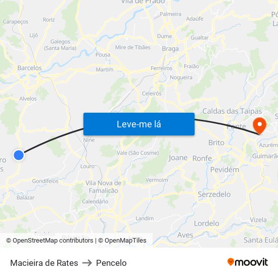 Macieira de Rates to Pencelo map