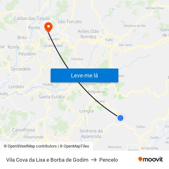 Vila Cova da Lixa e Borba de Godim to Pencelo map