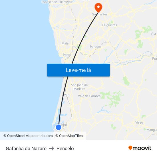 Gafanha da Nazaré to Pencelo map