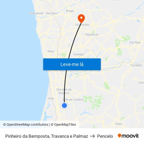 Pinheiro da Bemposta, Travanca e Palmaz to Pencelo map