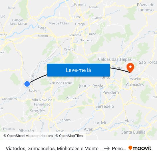 Viatodos, Grimancelos, Minhotães e Monte de Fralães to Pencelo map
