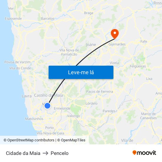 Cidade da Maia to Pencelo map