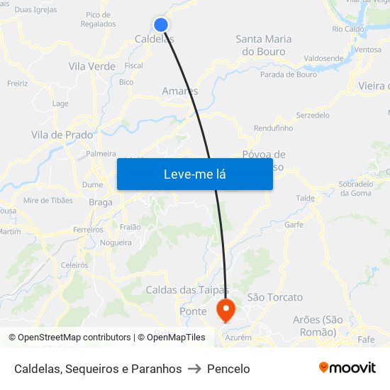 Caldelas, Sequeiros e Paranhos to Pencelo map