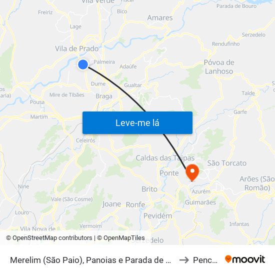 Merelim (São Paio), Panoias e Parada de Tibães to Pencelo map