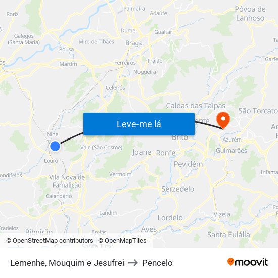 Lemenhe, Mouquim e Jesufrei to Pencelo map