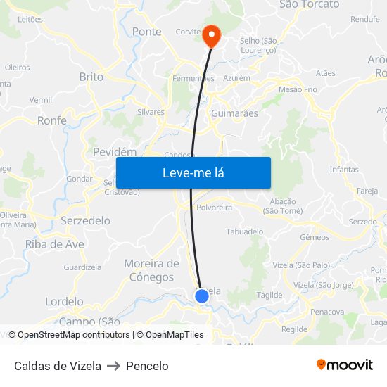 Caldas de Vizela to Pencelo map