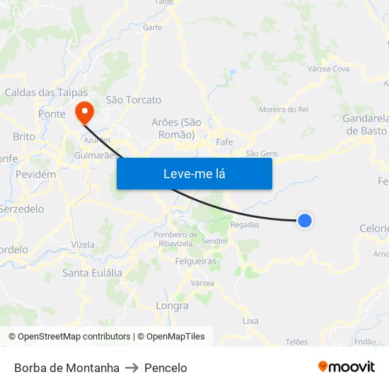 Borba de Montanha to Pencelo map