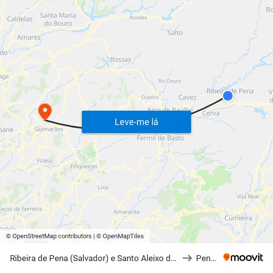 Ribeira de Pena (Salvador) e Santo Aleixo de Além-Tâmega to Pencelo map