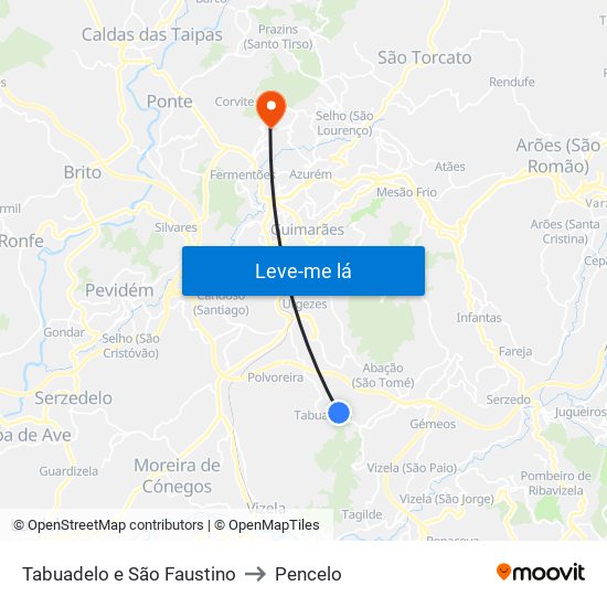 Tabuadelo e São Faustino to Pencelo map