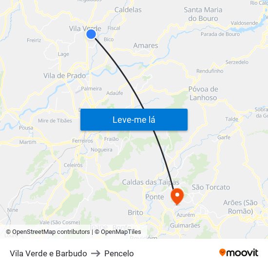 Vila Verde e Barbudo to Pencelo map