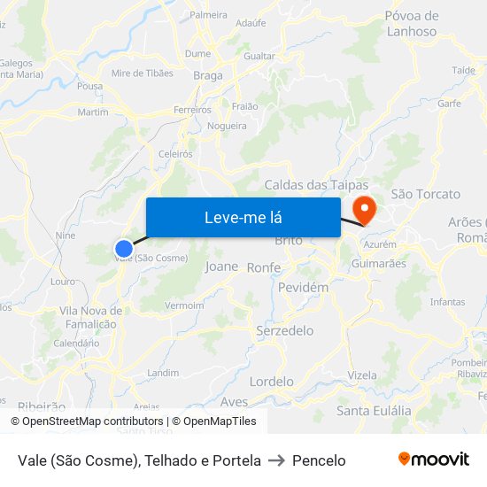 Vale (São Cosme), Telhado e Portela to Pencelo map