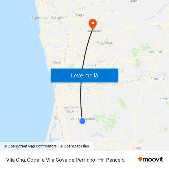 Vila Chã, Codal e Vila Cova de Perrinho to Pencelo map