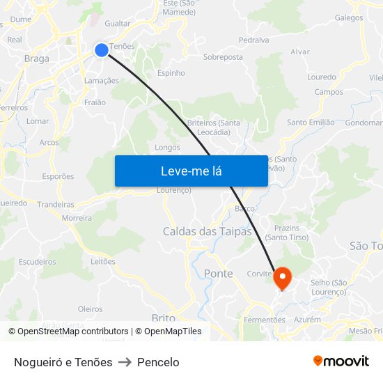 Nogueiró e Tenões to Pencelo map