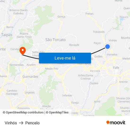 Vinhós to Pencelo map