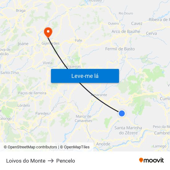 Loivos do Monte to Pencelo map