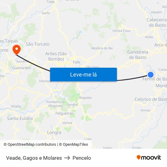 Veade, Gagos e Molares to Pencelo map
