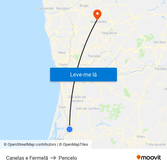 Canelas e Fermelã to Pencelo map