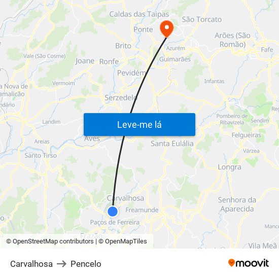 Carvalhosa to Pencelo map