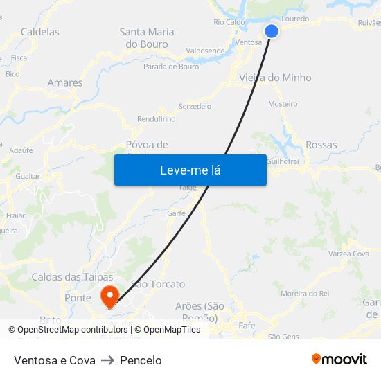 Ventosa e Cova to Pencelo map