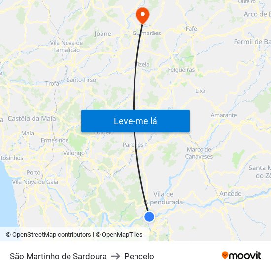 São Martinho de Sardoura to Pencelo map